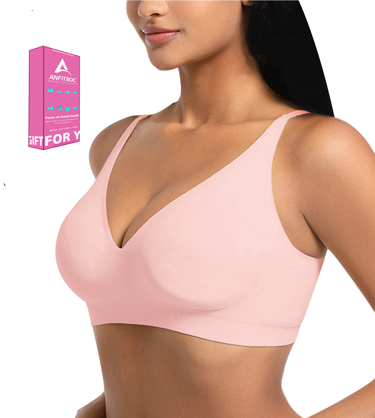 Seamless Bra Deep V Bras for Women No Underwire Wire Free Comfort Wireless Plunge T Shirt Bra Softly Padded with Extender