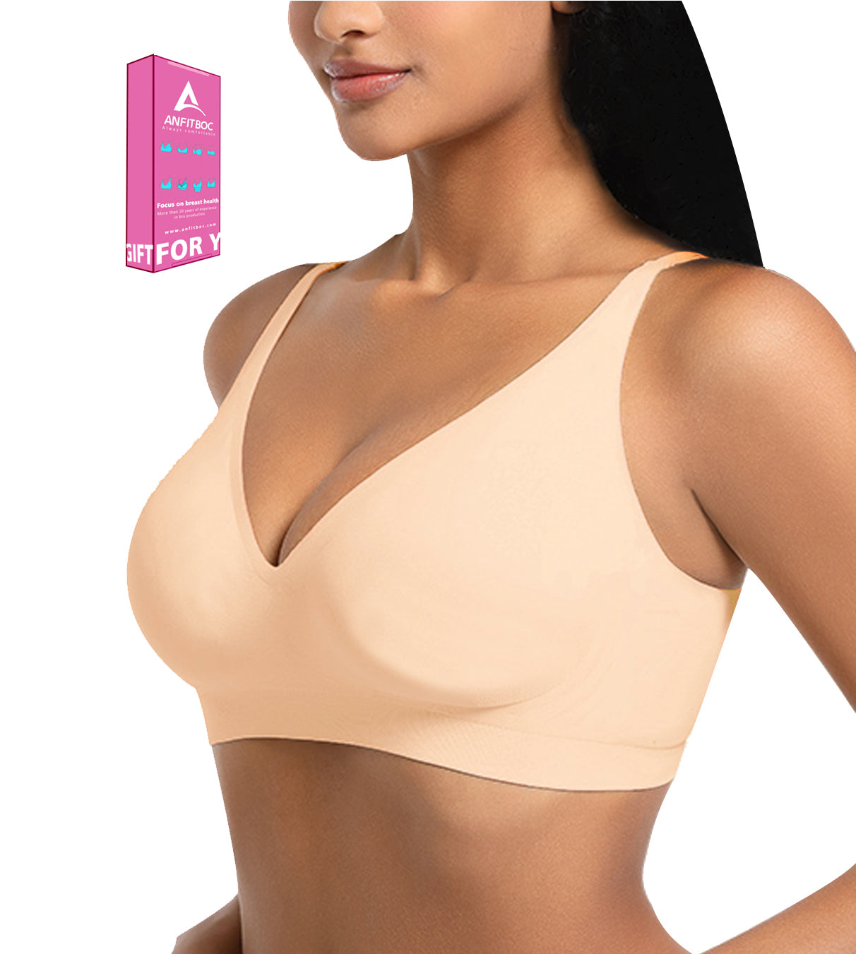 Seamless Bra Deep V Bras for Women No Underwire Wire Free Comfort Wireless Plunge T Shirt Bra Softly Padded with Extender
