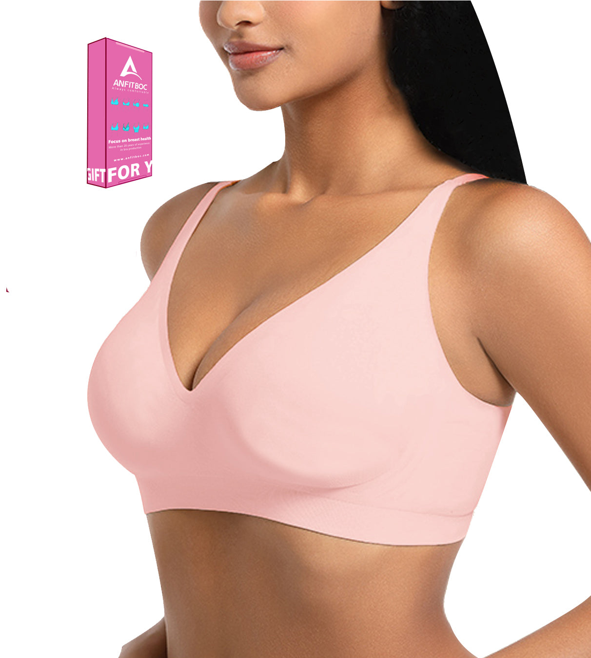 Seamless Bra Deep V Bras for Women No Underwire Wire Free Comfort Wireless Plunge T Shirt Bra Softly Padded with Extender