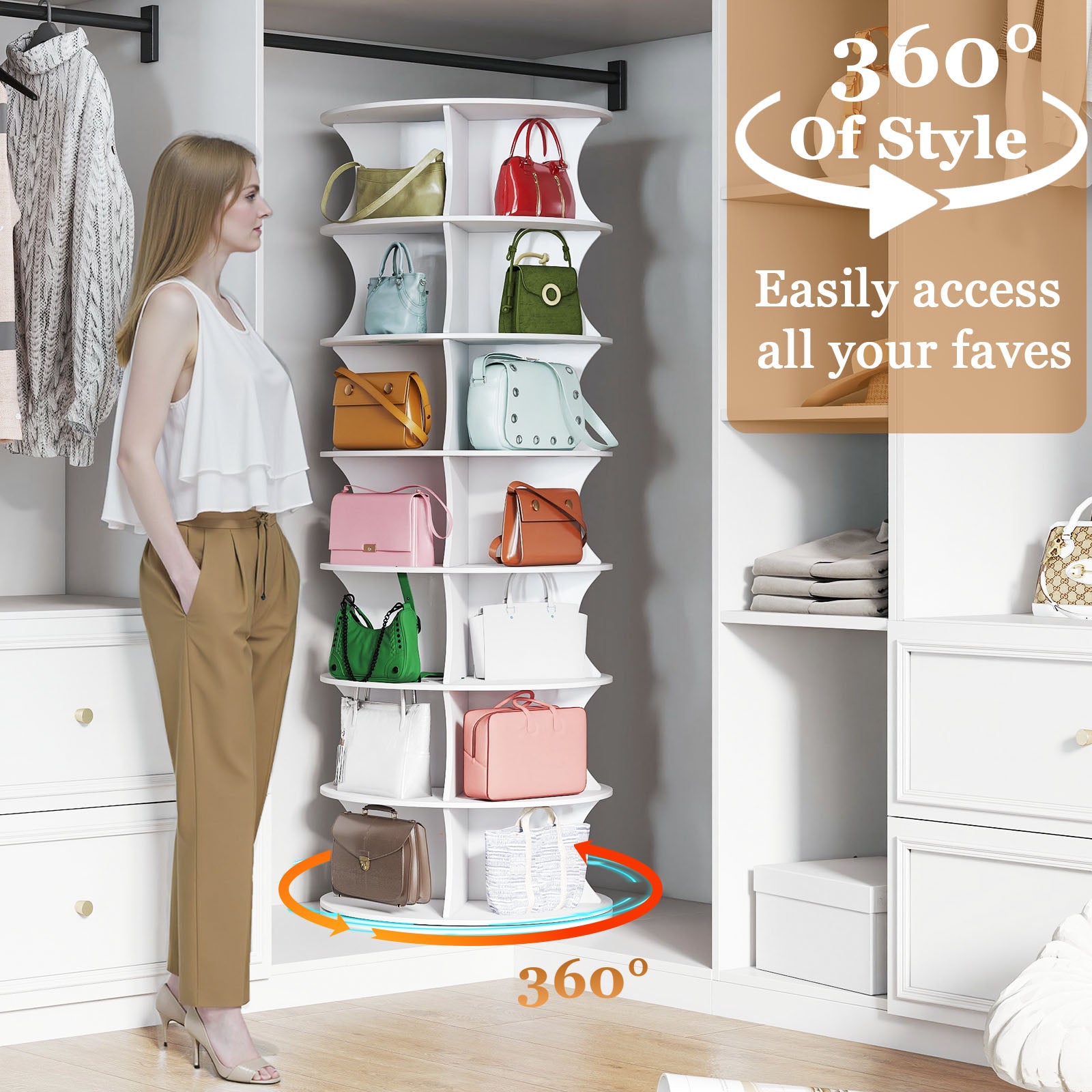 Rotating Shoe Rack with Lockable Wheels,7-Tier Spinning Vertical