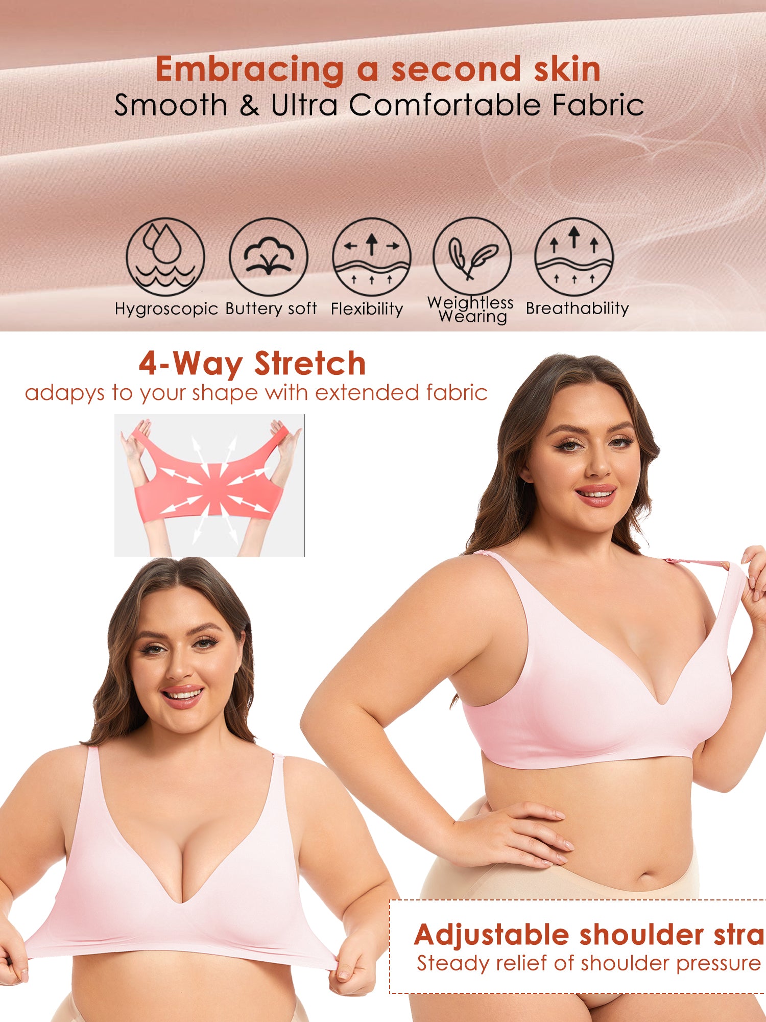 Seamless Bra Deep V Bras for Women No Underwire Wire Free Comfort Wireless Plunge T Shirt Bra Softly Padded with Extender