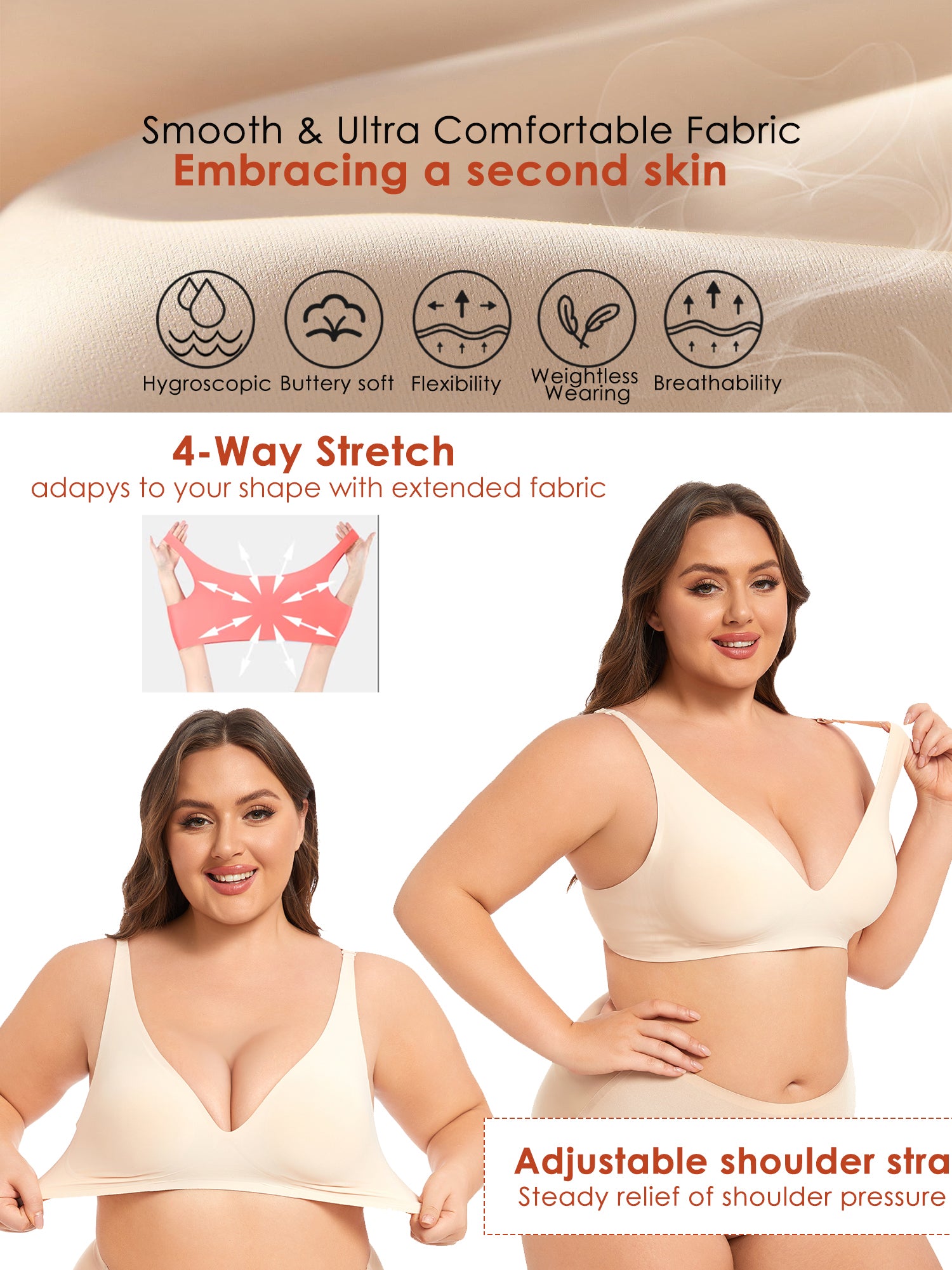 Seamless Bra Deep V Bras for Women No Underwire Wire Free Comfort Wireless Plunge T Shirt Bra Softly Padded with Extender