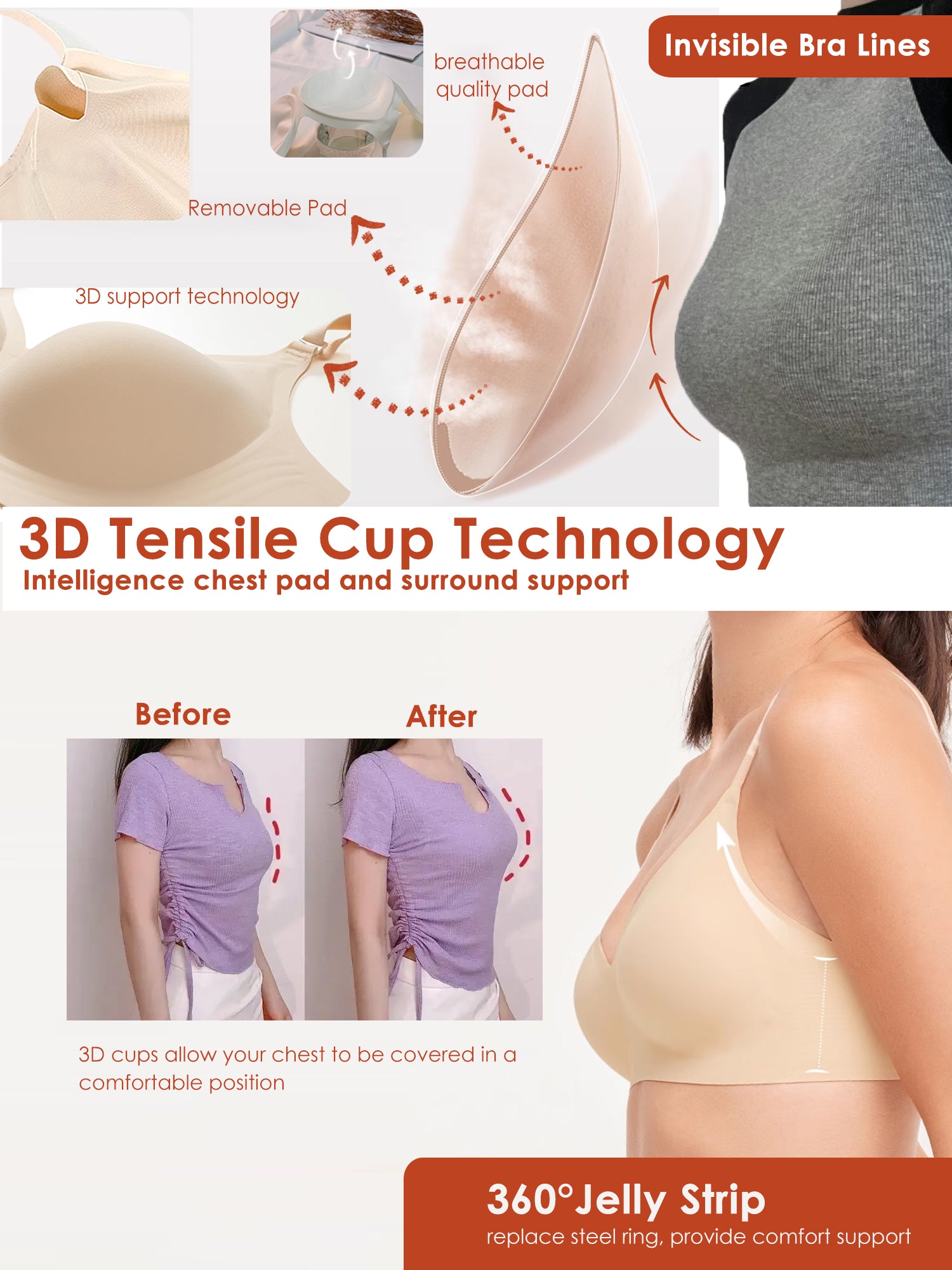 Seamless Bra Deep V Bras for Women No Underwire Wire Free Comfort Wireless Plunge T Shirt Bra Softly Padded with Extender