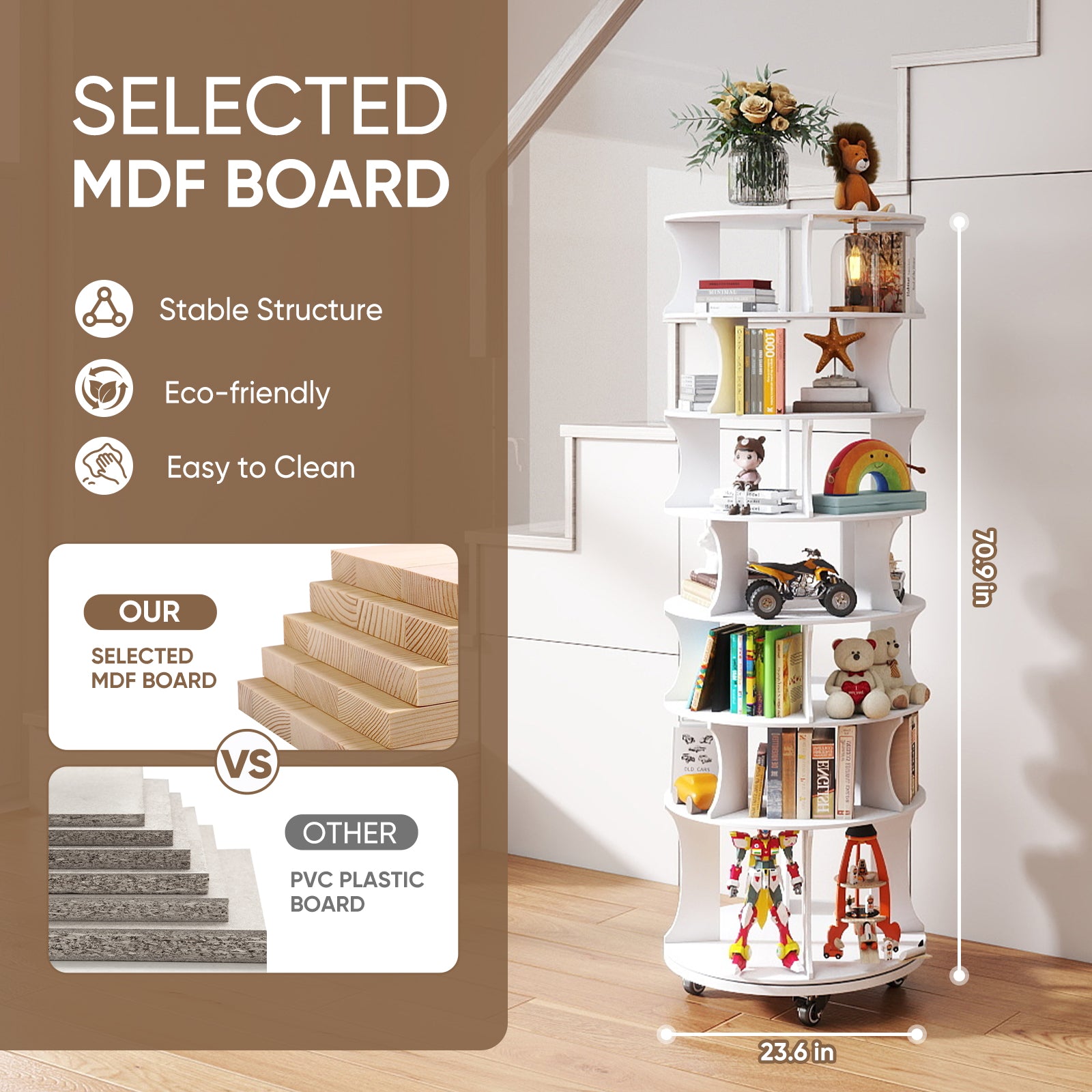71" Rotating Shoe Rack, 7-Tier Spinning Vertical Shoe Tower with with Lockable Wheels Space-Saving Free Standing Shoe Carouse Organizer with Under-seat Boot Storage for Closet Entryway Bedroom