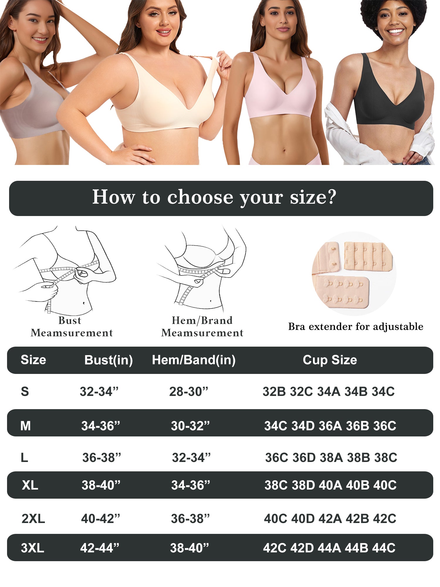 Seamless Bra Deep V Bras for Women No Underwire Wire Free Comfort Wireless Plunge T Shirt Bra Softly Padded with Extender